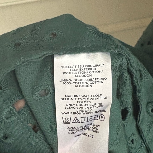 Loft Dress Womens size 10 Green Mini Eyelet Button Cottage Boho Summer Cotton - Picture 9 of 9